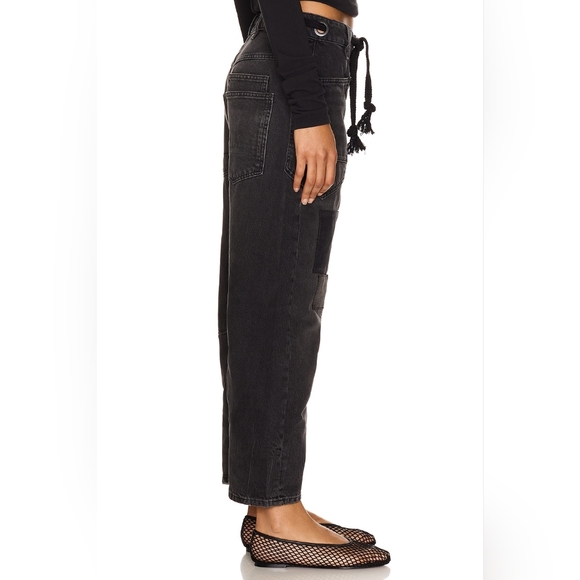 FREE PEOPLE WE THE FREE Moxie Low Slung Pull On Black Barrel Wide Leg Jeans 28 - Picture 5 of 15